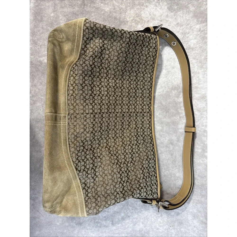 Authentic Coach F10945 Signature Jacquard Suede Convertible Shoulder Bag Y2K